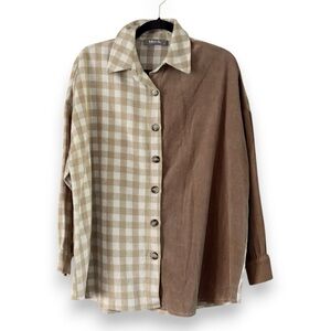 Blue B Shacket Plaid & Corduroy NWOT Size Small Oversized Tan Brown Shirt Jacket